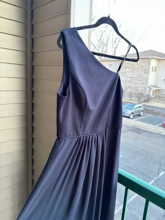 🆕🫐 Adrianna Papell Navy One Shoulder Maxi Dress Elegant Formal Gown Slit Size 8 - Picture 5 of 13